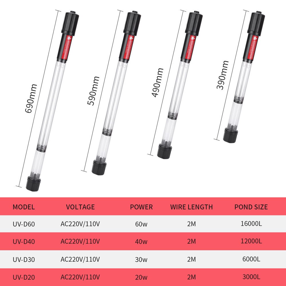 UV-D20/30/40/60 Fish Pond Aquarium Handheld Portable UV Disinfection Lamp