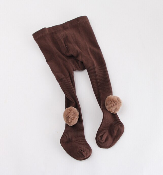 Baby Meisjes Bont Pompom Katoen Tignts Comfortabele Bal Bont Skinny Lange Kousen Herfst Winter Strakke voor 0-24Months Meisje: Coffee / 12-24M