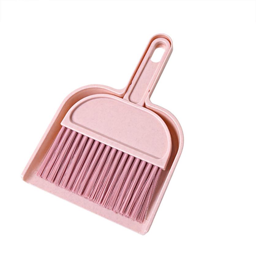 Mini conjunto de cepillo limpieza pequeño de barrido de escritorio escoba recogedor bonito pequeño traje de escoba: Rosa