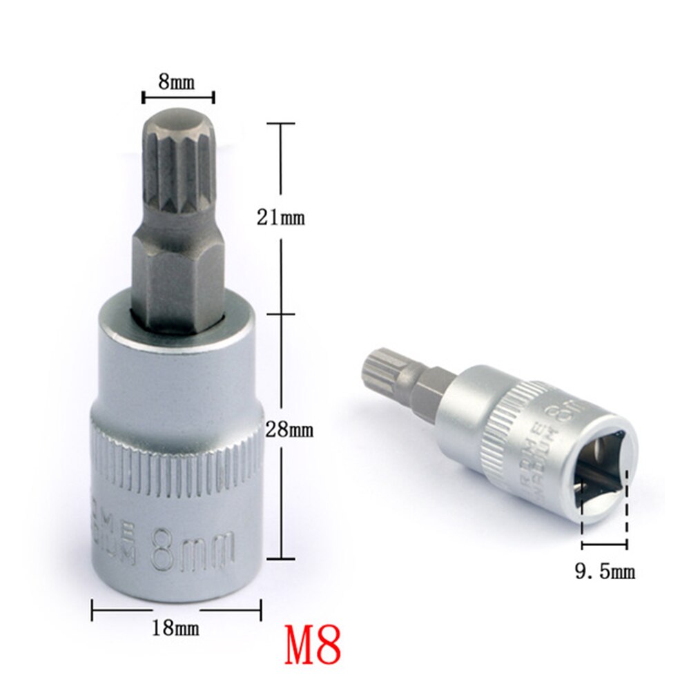 Rustfritt stål 8pc/ sett torx bit socekt  m4/m5/m6 /m8/m10/m12/m14/m16 med jernkortspor til skrallenøkkel