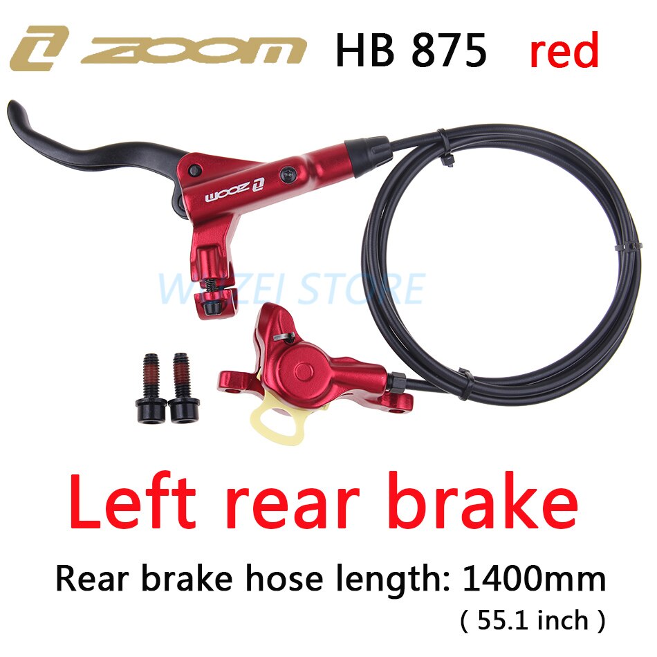 ZOOM-freno de HB-875 para bicicleta de montaña, frenos hidráulicos de 800/1400mm, juego de frenos de disco a presión de aceite para bicicleta de montaña, piezas para bicicleta delantera y trasera: Left rear red