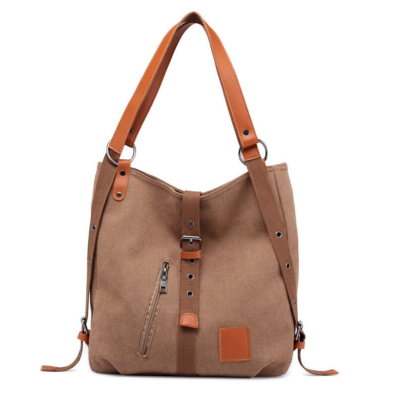 Canvas Schoudertas Dames Crossbody Tassen Herbruikbare Terug Zakken Multifunctionele Mode Reistas Grote Capaciteit: Coffee