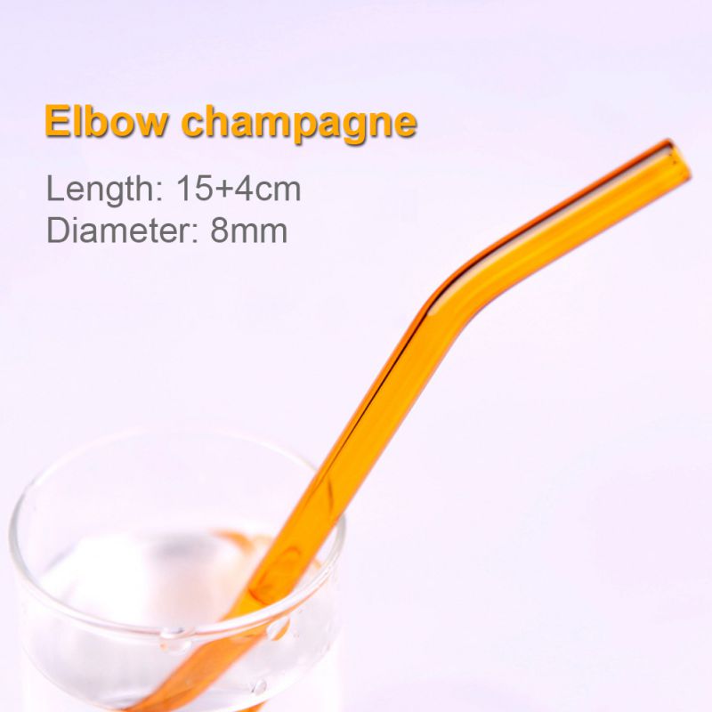 Heat And High Temperature Resistant Glass Straw 8mm*18cm Elbow: Orange