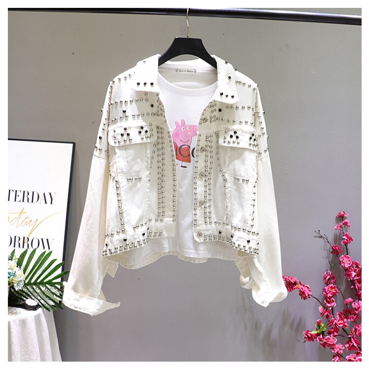 Jacke Frauen Herbst Hand Niet besetzt Denim Jacke verlieren Outwear Weibliche Neue Studenten Beiläufige Kurze Jeans Mäntel: weiß