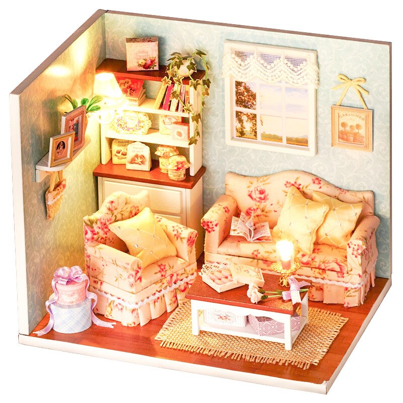 Poppenhuis Meubels Diy Miniatuur 3D Houten Miniaturas Poppenhuis Speelgoed Voor Kinderen Verjaardagscadeautjes Casa Kitten Dagboek H013