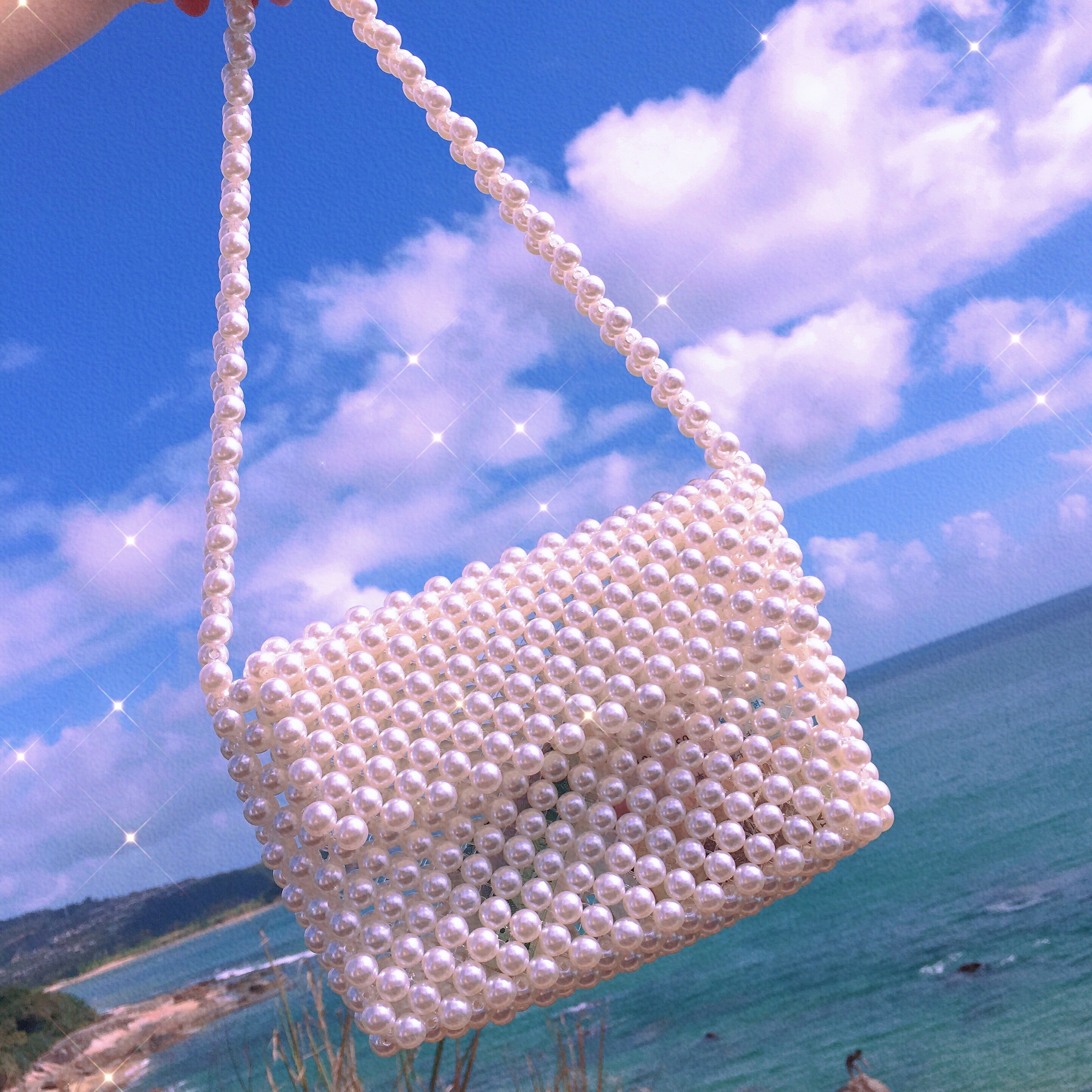 Pure handmade pearl bag exquisite shoulder bag retro Beaded female mobile phone bag armpit bag horizontal bag