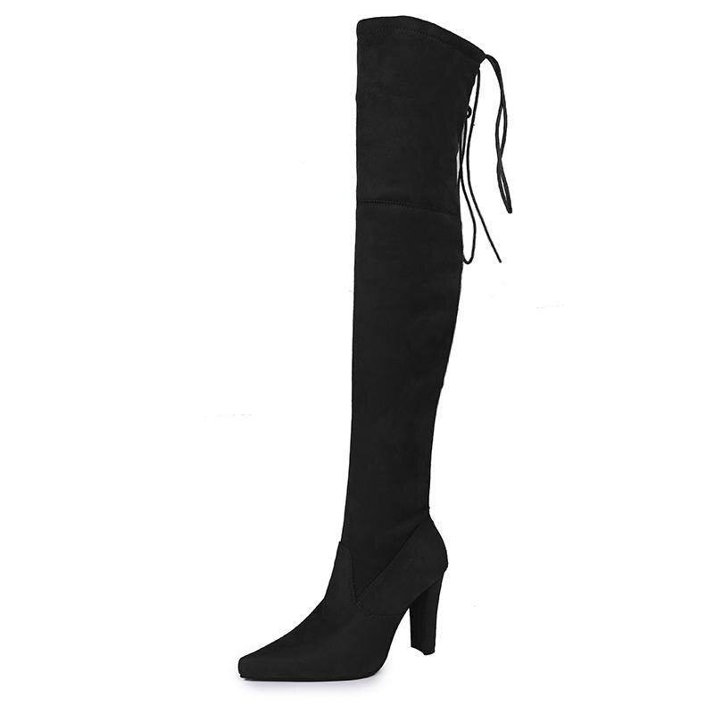 Taille 35-43 nouvelles chaussures femmes bottes noir sur le genou Sexy femme automne hiver dame cuisse haute cuisse bottes rouges: Black / 39