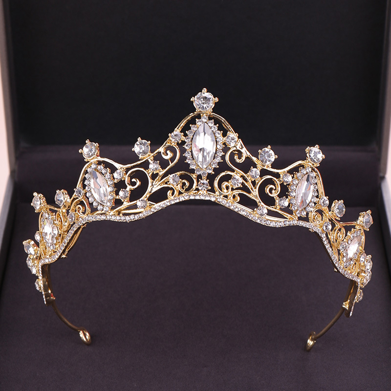 Børn krone krystal rhinestone bryllup hår tilbehør til brudepige børn piger tiara hår ornamenter fest: Guld