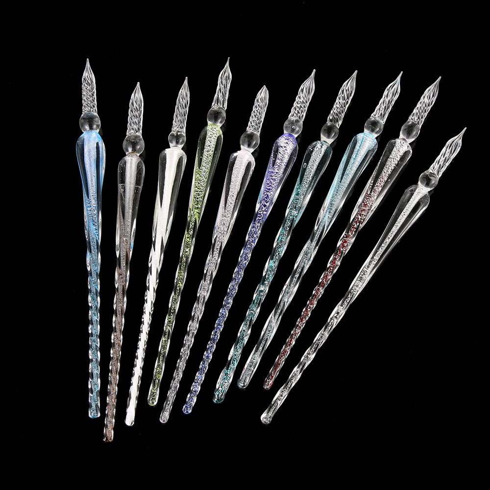 1Pcs Sicher Paket Vintage Glas Dip Tauch Stift Halter Unterschrift Füllung Tinte Brunnen Stifte Handgemachte Glas Dip Brunnen Stift