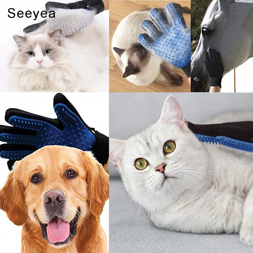 Seeyea-guante de aseo para mascotas, cepillo de silicona para quitar el pelo de gatos, peines de limpieza, guantes de masaje para el cuidado de gatos
