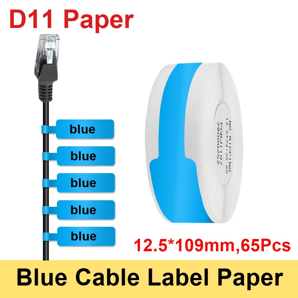 1 Roll Niimbot D11 / D110 Label Sticker Waterproof Anti-Oil Niimbot Labels Paper White Thermal Paper For Niimbot D11 Label Maker: Cable Blue