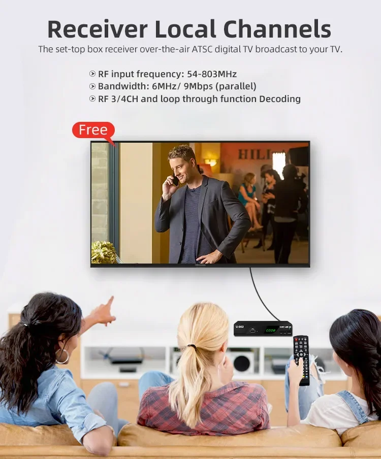US/CA/MX Digital TV Converter ATSC HD TV Live with Recording&Playback Media Player Set-top Box Free Digital Channels TV Tuner
