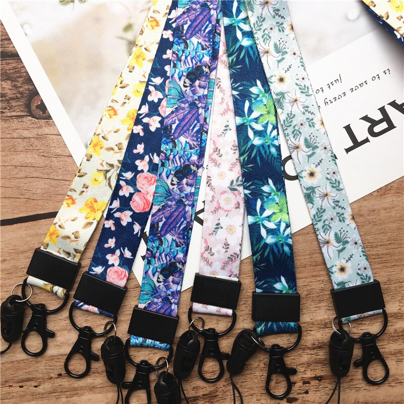 Correa para el cuello cordón para llaves de flores, portallaves con etiqueta de nombre USB, cuerda para colgar, Lariat multifunción