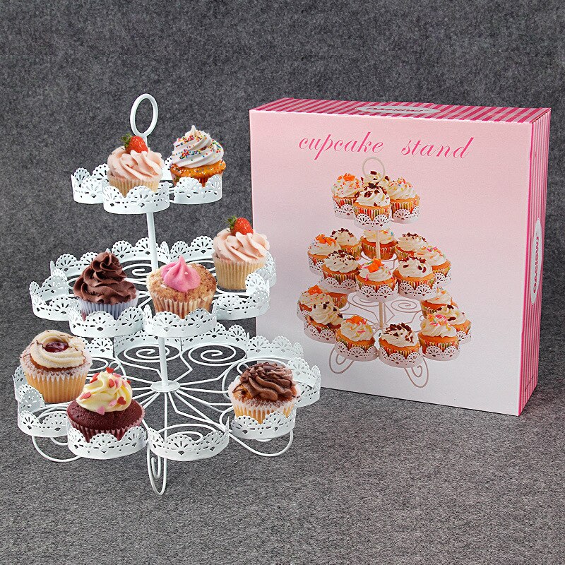 3-layer European Cupcake Shelf 23 Cup Side Cake Stand White Metal Cake Dessert Party Show Stands