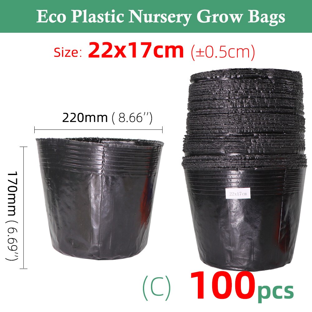 15 Sizes Plastic Disposables Nursery Grow Pots Seedling Breathable Bowl Cup Black Planting Nutrition Bag Garden Flower Vegetable: Cx100cs