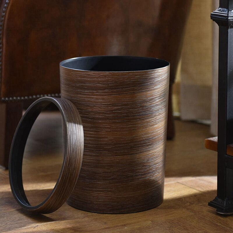 Living Room Dustbin Look Like Wood Plastic Circular Trash Can Office Hotel