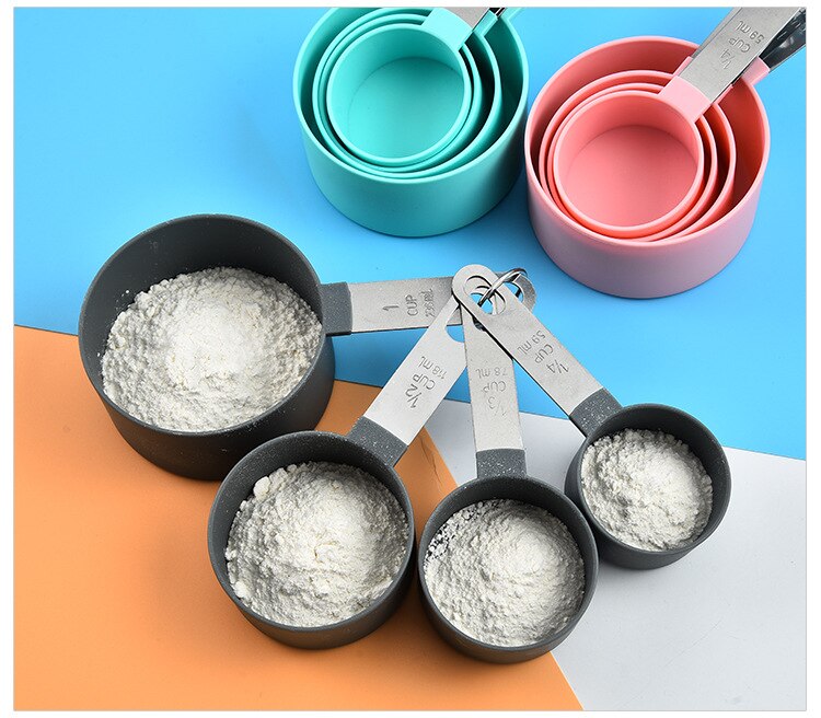 Cucharas multiusos para medir tazas, herramientas de silicona para hornear PP, accesorios de acero inoxidable/mango de plástico, utensilios de cocina, 4 Uds./8 Uds.