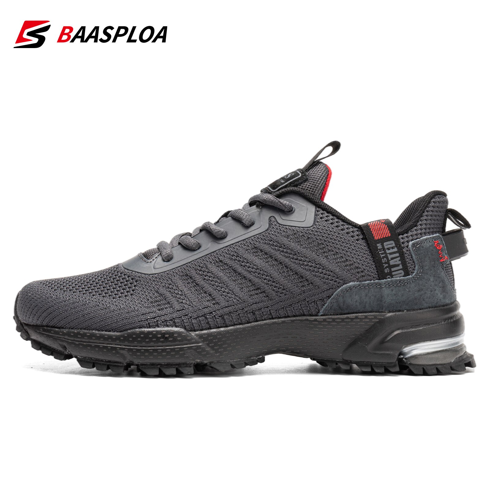Baasploa Men Running Shoes Lightweight Sneakers Sneaker Male Breathable Tennis Shoe Non Slip Sport Shoes: Dark Grey / 44