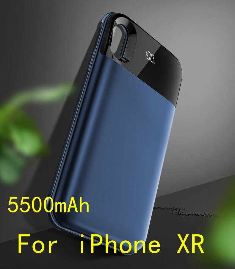 Smart Digital Display Battery Charger Case For iPhone X XS Max Wireless Power Back Separate Charging Battery Case For iPhone XR: For iPhone XR-Blue