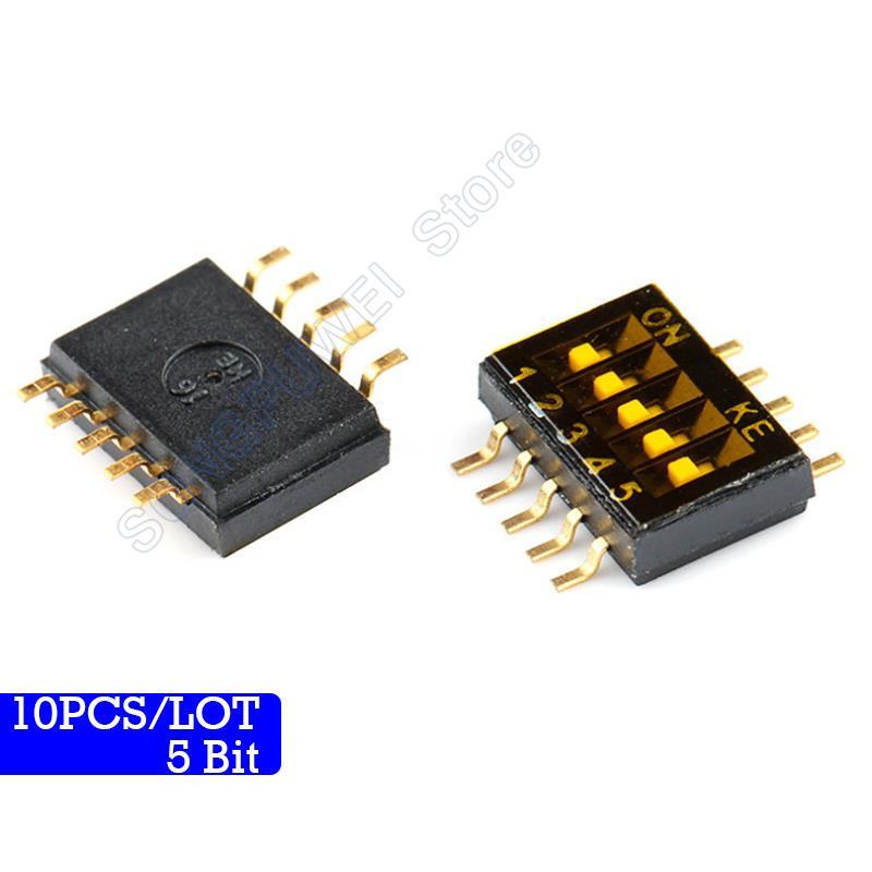 10Pcs/lot SMD Switch Toggle Switches 1.27mm Slide Type Switch 1P/2P/3P/4P/5P/6P/8P/10P Bit black Dial switches: Ivory