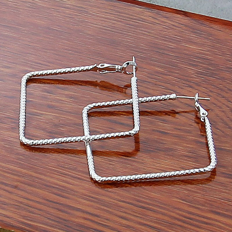Nowa moda 925 srebro klasyczny kwadrat obręcz kolczyki dla kobiet biżuteria prezenty