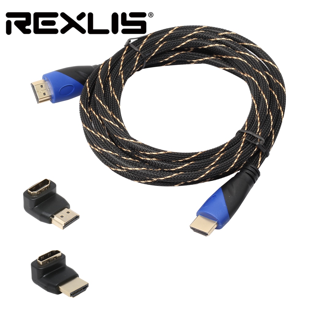 REXLIS trenzado cable HDMI 0,5 1 m 3 M 5 M 10 M 15 M trenzado HDMI cable + 2 adaptador de ángulo recto V1.4 HD 3D