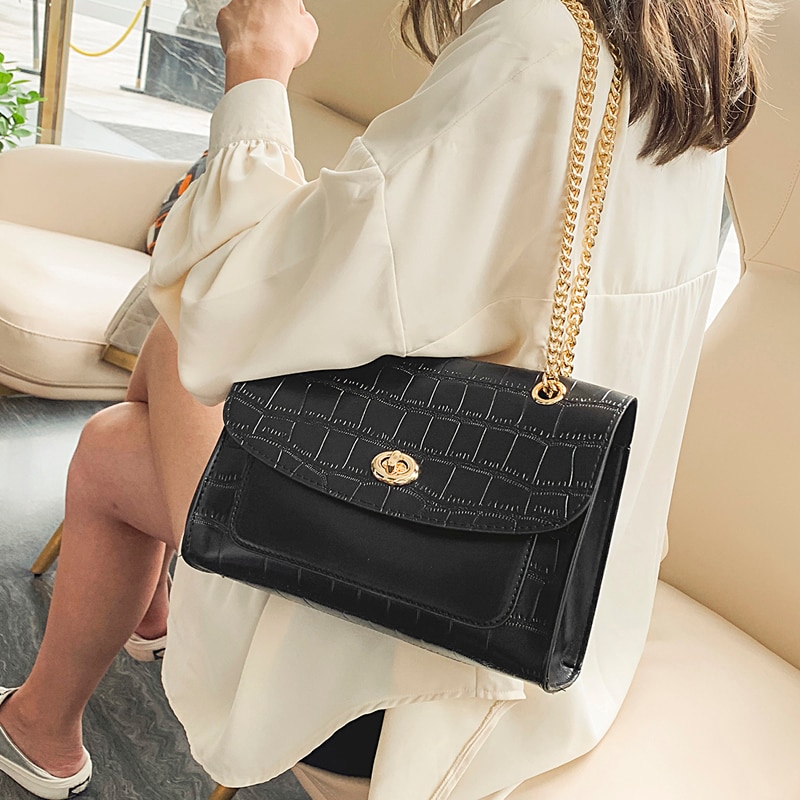 Européen rétro Crocodile modèle femme grand sac nouvelle en cuir femmes sac à main chaîne épaule sac de messager