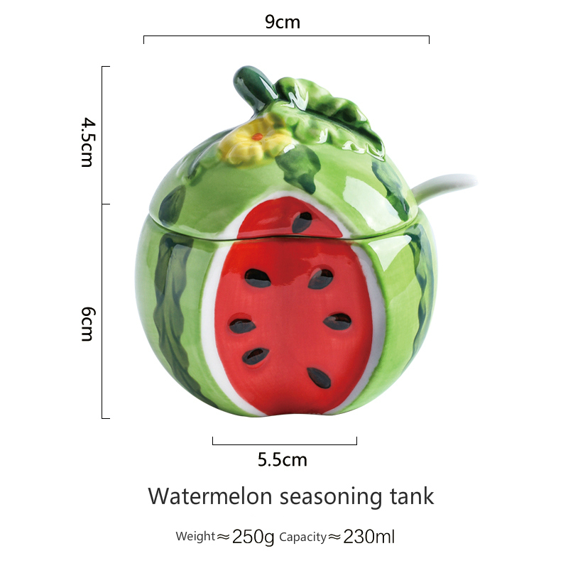 watermelon modeling storage tank ceramic seasoning jar fruit relief incense tank with lid salt tank Sugar Bowl: 02