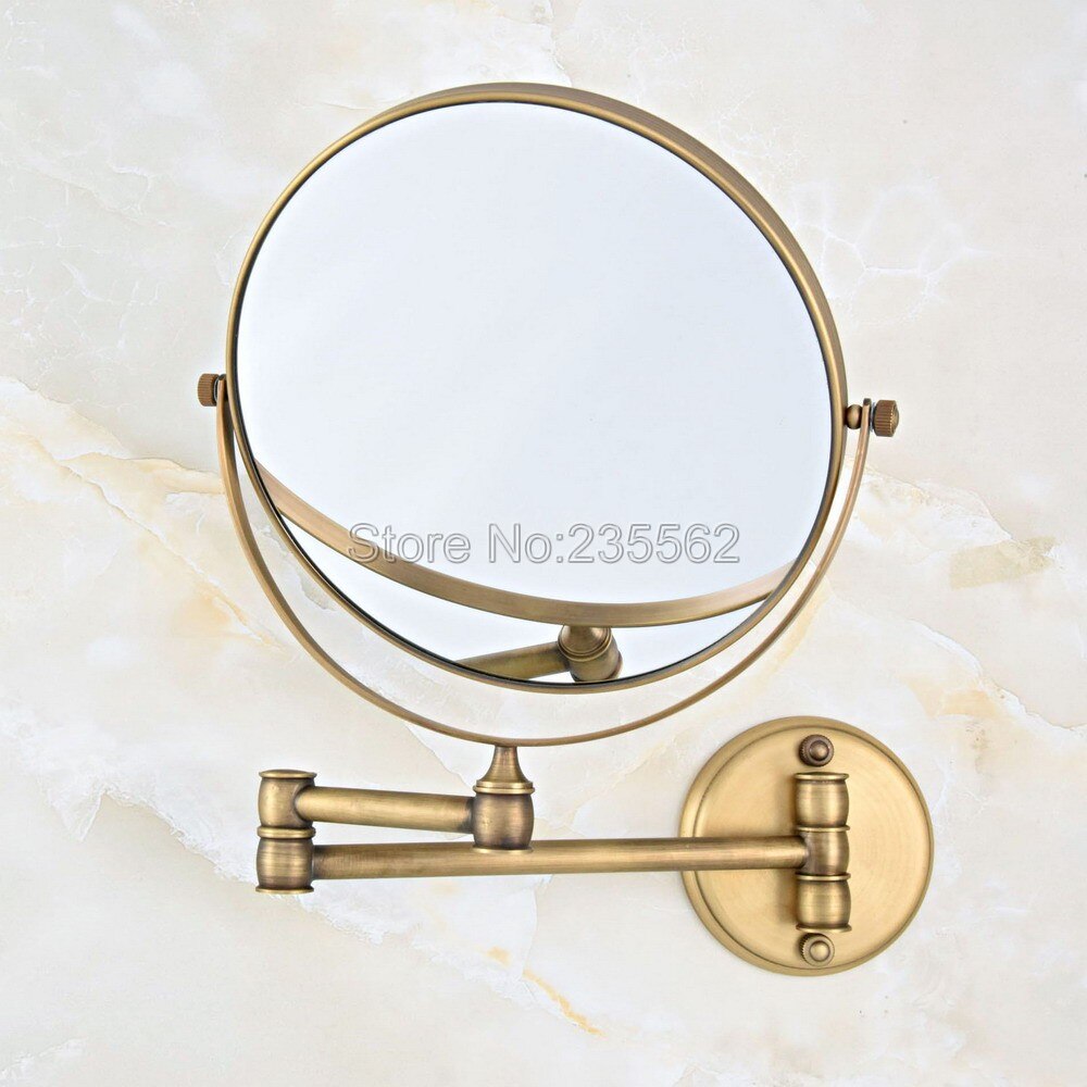 Antique Brass Folding Dual Arm Extend Bathroom Makeup mirrors 1:1 and 1:3 magnifier Cosmetic Bathroom Wall Mirror Lba635