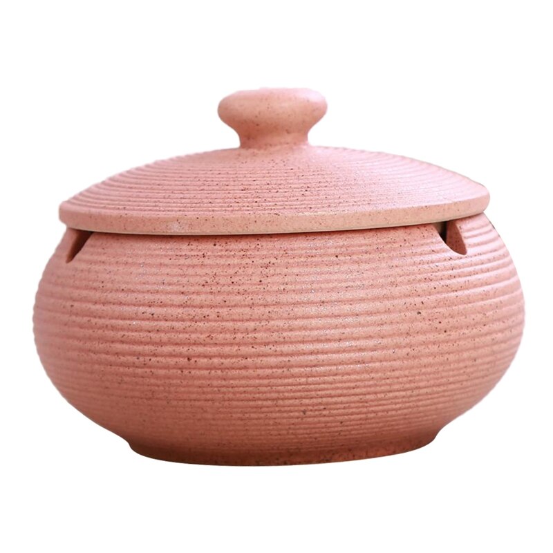 Keramische Asbak Met Winddicht Deksel Voor Indoor Outdoor Gebruik: Pink