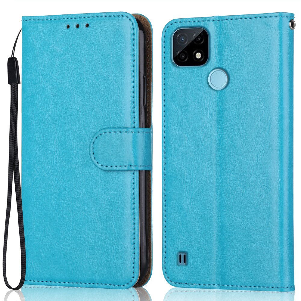 Futerał z klapką dla pary na Realme C21 pokrowiec ze skóry dopasowane etui z paskiem na telefon