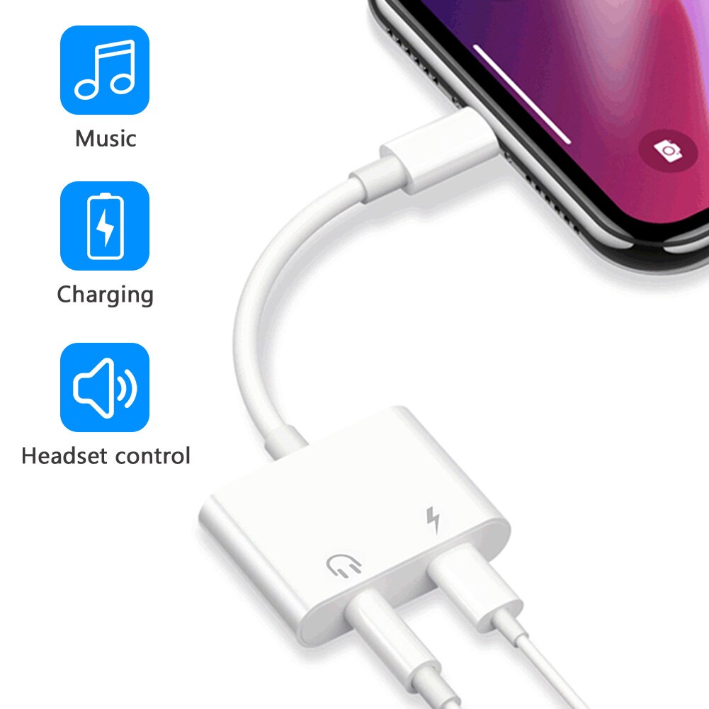 2 in 1 Adapter For Apple iPhone Headphone Adapter Jack 3.5mm Aux Cord Dongle Audio & Charging Adapter For 11 Pro Max /XS/XR/X/8