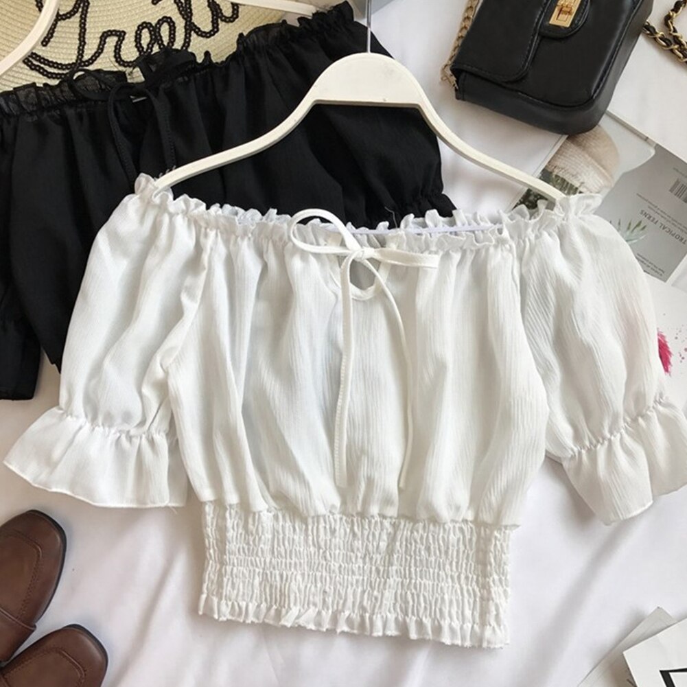 Tank Casual Beach Pullover Lantern Sleeve Club Elastic Waist Women Crop Top Strapless Summer Sexy Off Shoulder Ruched