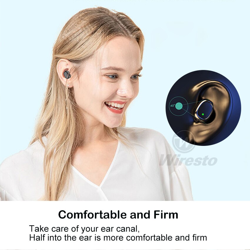 Wiresto True Wireless Earbuds Mini Bluetooth Earphone Stereo Touch Control Bluetooth 5.0 Sport Earpiece Small Headset