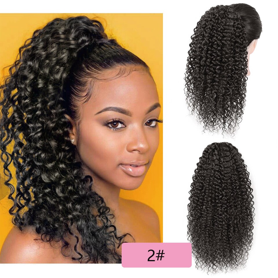 Coleta larga y rizada Afro vigorosa para extensiones de cabello, coleta sintética afroamericana con cordón, Clip: 2