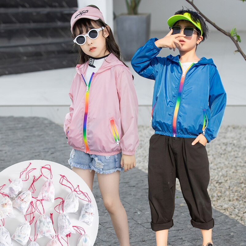 Children Toddler Sunscreen Jacket Thin Breathable light Sun Protective Outdoor Coat Hooded Anti-UV Summer Beach Clothes Rainbow