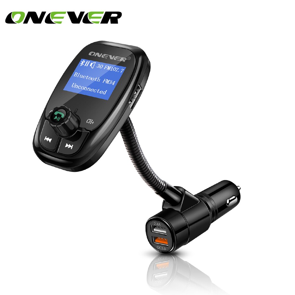 Onever Fm-zender Bluetooth Carkit Auto MP3 Speler Fm Modulator Qc 3.0 Dual Usb Auto-oplader Ondersteuning Tf Card en U-Disk Aux