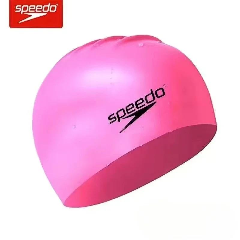 Speedo-badekappe, wasserdicht, für damen und herren, auch für langes haar, vergrößerte wasserdichte silikon-badekappe: Rosa