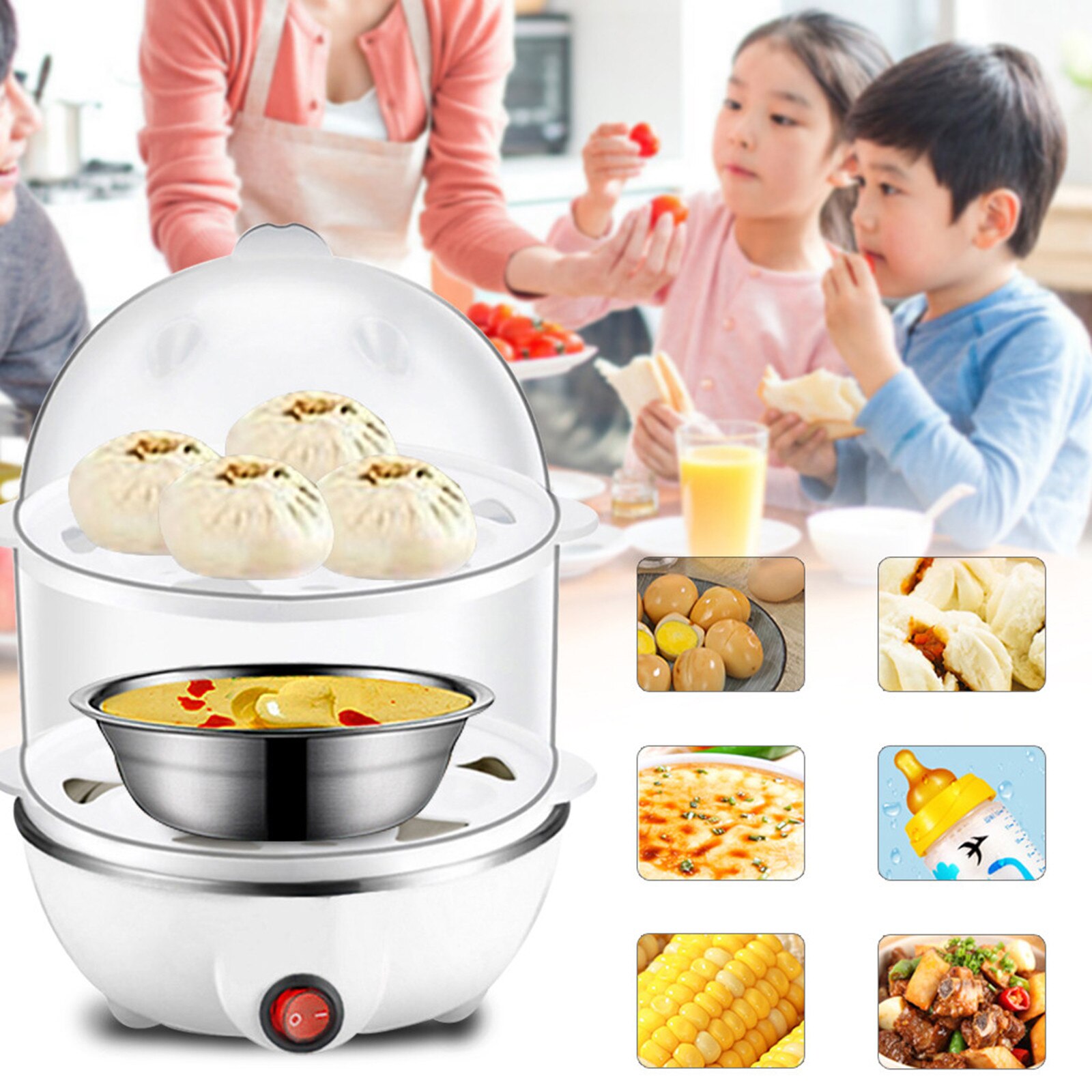 Egg Steamer Double-layer Egg Cooker Stainless Steel Breakfast Machine Multi-function Boiled Egg Artifact Mini Small Steamer