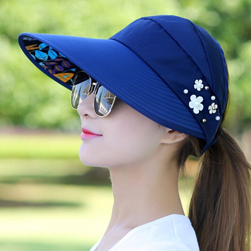 Sombrero de sol para mujer, gorra de playa con protección UV, visera informal Anti-UV, gorra plegable para exteriores: HT2088NV