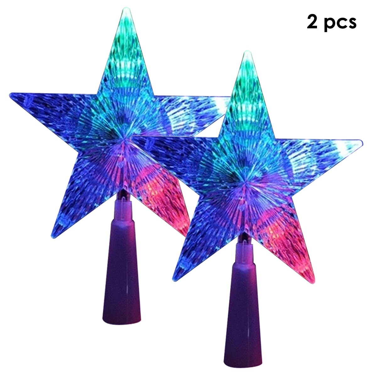 2PCS Color Changing Xmas Christmas Tree Topper Star Shiny Rotating Light Party LED Lamp Decoration