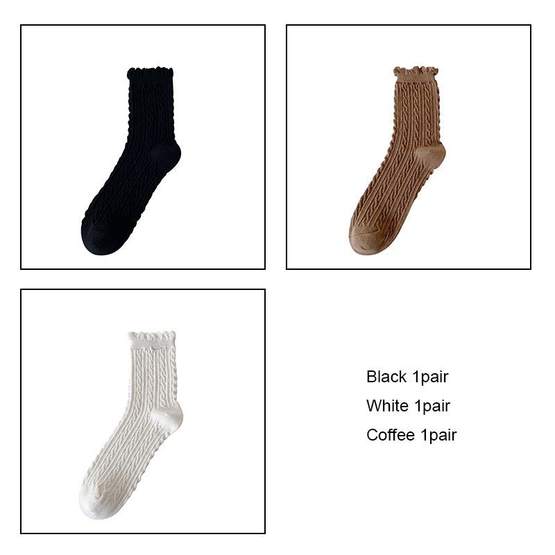 Women cotton socks 3pairs/lot Bubble mouth Retro japanese style collage socks girl female socks VKMONY: Black1White1Coffee1