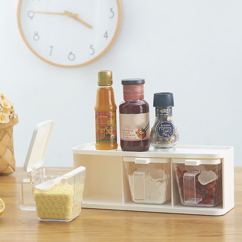Spice box with lid storage container transparent handle kitchen spice jar