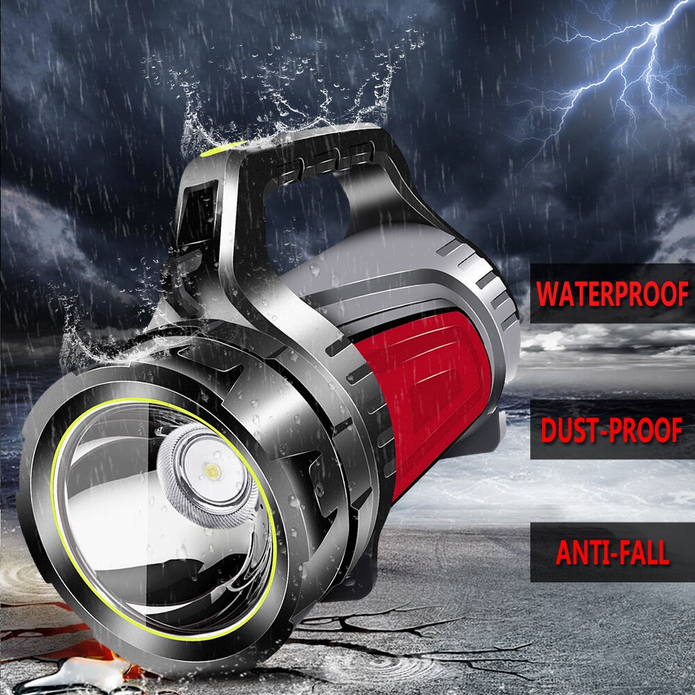 Projecteur Rechargeable le plus puissant lampe de poche LED poignée projecteur Ultra-longue torche de secours avec réserve de puissance de sortie USB
