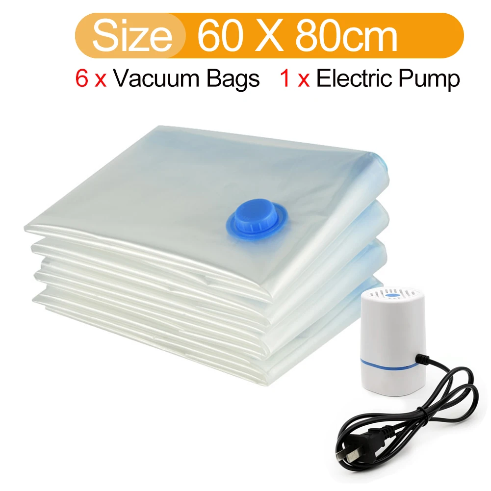 6pcs Vacuum Storage Bags with Pump Transparent Folding Compressed Space Saving Vacuum Bag for Clothes Large Travel Container: Glow green