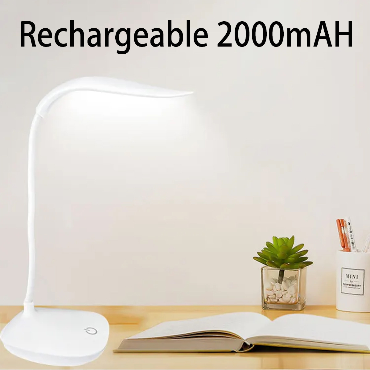Draagbare USB oplaadbare bureaulamp Touch 3-modi dimmen tafellamp oogbescherming voor kantoor slaapkamer nachtkastje leeslamp: Default Title