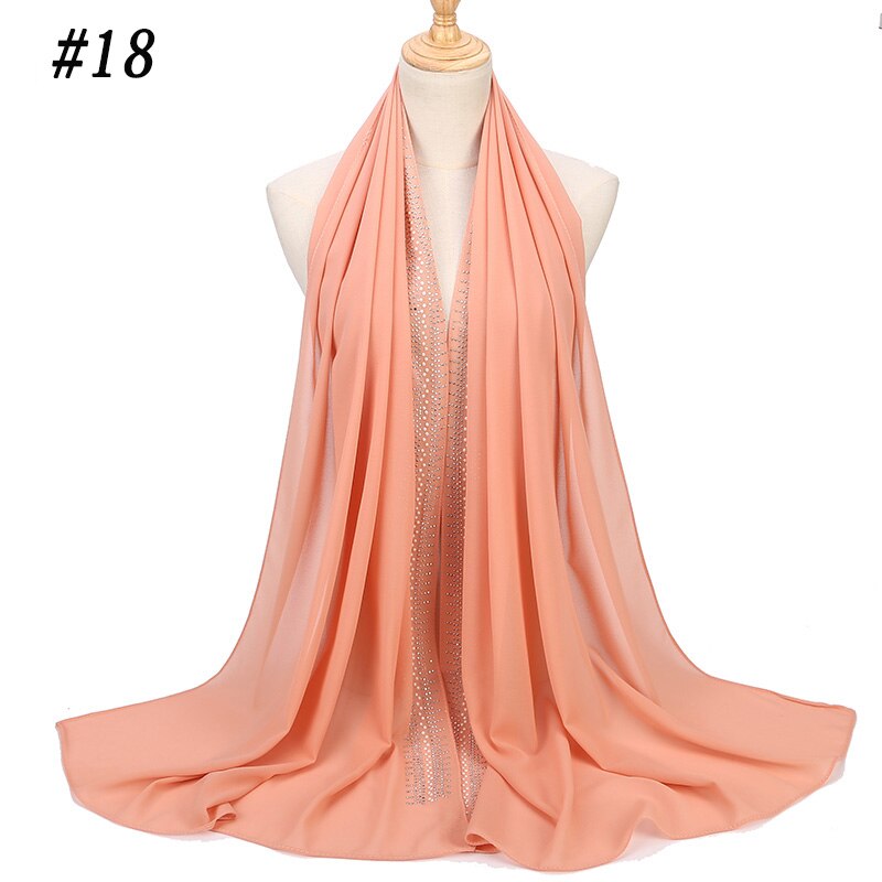 Bubbles Chiffon Scarf With Diamond Women Muslim Solid Color hijab Scarf Female Scarf Shawl Bead Wrap Muslim Hijabs: Color 18