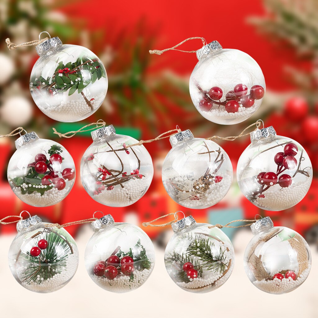 Christmas Tress Decorations DIY Hollow Ball Transparent Open Plastic Clear Bauble Ornament Xmas Box Decoration