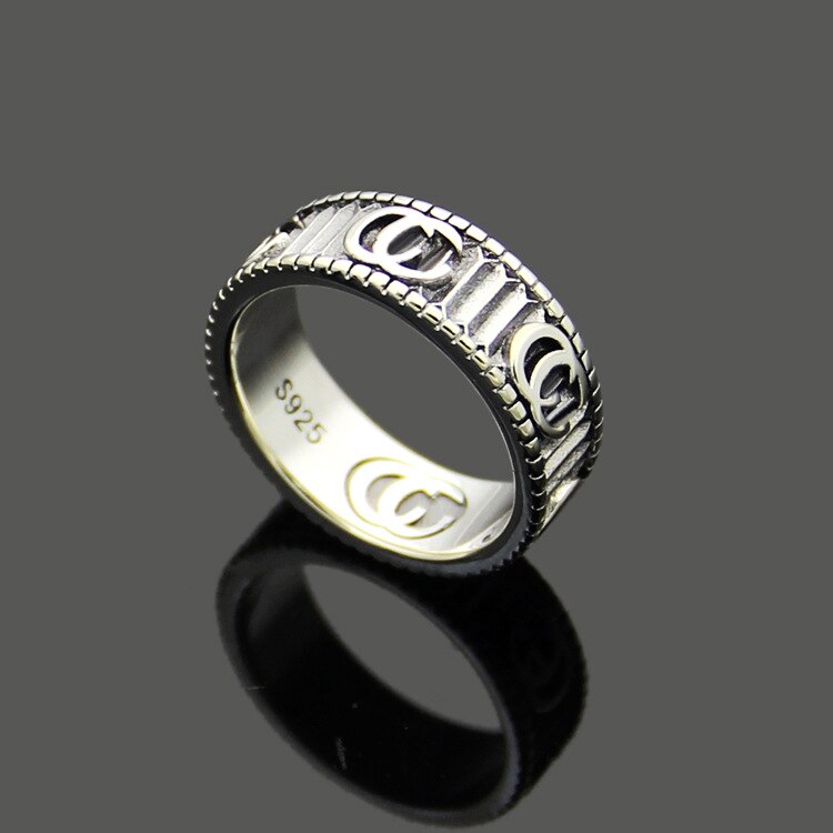 Titanium stalen sieraden g letter streep ring liefhebbers snijwerk textuur ring
