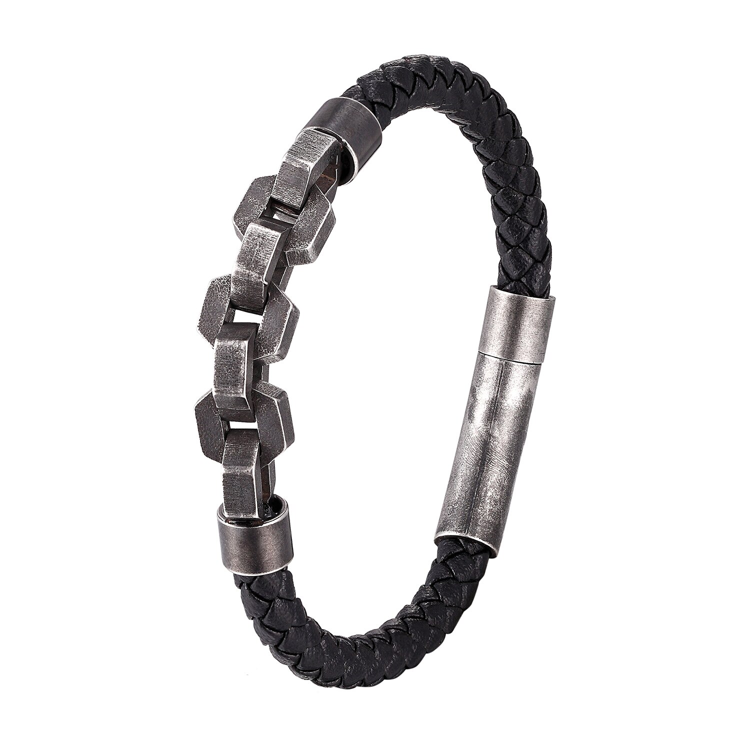 Punk Brushed Bike Chain Leather Bracelet Oxidized Dark Bicycle Chain Men Bracelet Male 316L Stainless Steel Hand Chain
